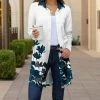 Lily | White & Navy Floral Collared Longline Jacket - Women