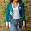 Lily | Teal & Pink Floral Snap Cardigan - Plus