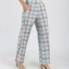 Lily | Mint & White Plaid Pocket Straight-Leg Pants - Women