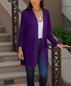 Lily | Purple Textured Longline Open Jacket - Women & Plus