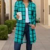Lily | Mint & Black Plaid Collared Longline Jacket - Women