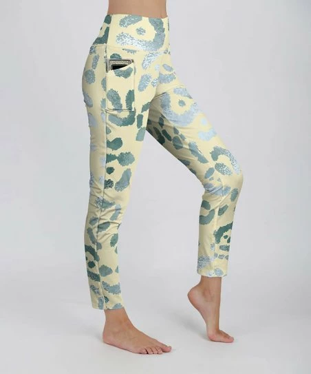 Lily | Yellow & Green Leopard High-Waist Pocket Leggings - Plus 1 Lily | Yellow & Green Leopard High-Waist Pocket Leggings - Plus