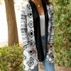 Lily | White & Black Geometric Pocket Open Cardigan - Women & Plus