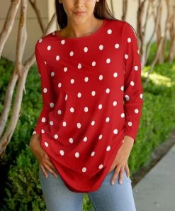 Lily | Red & White Polka Dot Long-Sleeve Tunic - Women & Plus