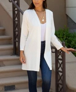 Lily | White Textured Longline Open Jacket - Women & Plus