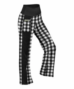 Lily | Black & White Gingham Pocket Wide-Leg Yoga Pants - Women