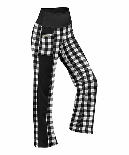 Lily | Black & White Gingham Pocket Wide-Leg Yoga Pants - Women 1 Lily | Black & White Gingham Pocket Wide-Leg Yoga Pants - Women