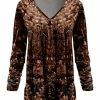 Lily | Brown & Mocha Abstract Velvet Long-Sleeve V-Neck Tunic - Women