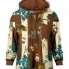 Lily | Brown & Teal Color Block Floral Chest Pocket Hoodie - Women