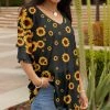 Lily | Black & Yellow Sunflowers Layered Half-Sleeve Tunic - Plus