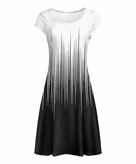Lily | Black & White Lines Cap-Sleeve Dress - Women 1 Lily | Black & White Lines Cap-Sleeve Dress - Women