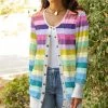Lily | Pink & Turquoise Stripe Snap-Button Cardigan - Women & Plus
