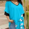 Lily | Blue & Black Floral Ruffle-Sleeve V-Neck Tunic - Plus
