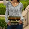 Lily | Gray & Brown Heather Stripe Long-Sleeve V-Neck Tunic - Women
