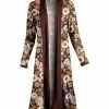Lily | Brown & Gold Floral Long-Line Open Cardigan - Plus