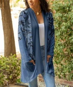 Lily | Blue & Black Floral Pocket Open Cardigan - Women & Plus