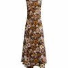 Lily | Brown & Gold Floral Handkerchief Sleeveless Maxi Dress - Plus