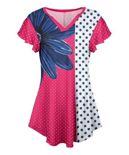 Lily | Pink & White Floral Dot Flutter-Sleeve Tunic - Women 1 Lily | Pink & White Floral Dot Flutter-Sleeve Tunic - Women