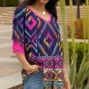 Lily | Purple & Pink Geometric Ruffle-Sleeve V-Neck Tunic - Plus