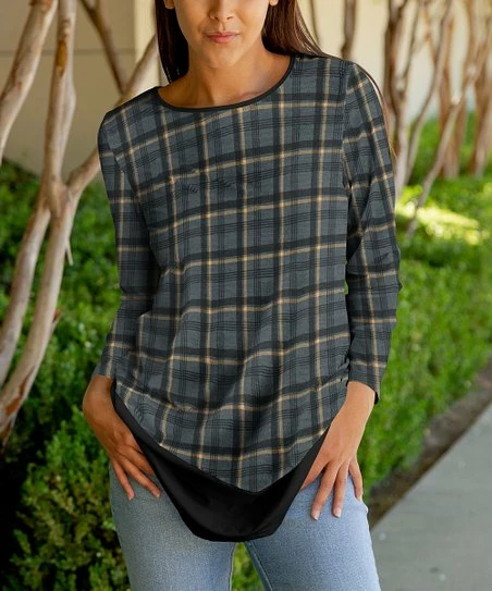 Lily | Blue & Black Plaid Long-Sleeve Tunic - Plus 1 Lily | Blue & Black Plaid Long-Sleeve Tunic - Plus