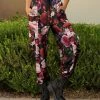 Lily | Black & Red Floral Drawstring-Waist Cargo Pants - Women