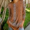 Lily | Brown & White Geometric Long-Sleeve Tunic - Women
