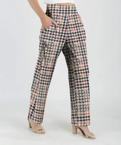 Lily | Cream & Red Houndstooth Straight Pants - Plus