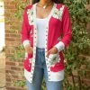 Lily | Fuchsia & White Floral Snap-Button Pocket Cardigan - Plus
