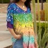Lily | Blue & Yellow Abstract Ruffle-Sleeve V-Neck Tunic - Women
