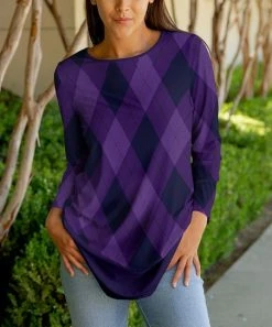 Lily | Dark Purple Plaid Long-Sleeve Tunic - Women & Plus