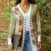 Lily | Green & Beige Floral Pocket Snap-Up Cardigan - Plus