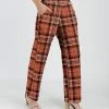 Lily | Orange & Brown Plaid Straight Pants - Women