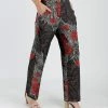 Lily | Gray & Red Floral Straight Pants - Plus
