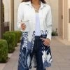 Lily | Blue & White Floral Long-Sleeve Button-Up - Plus