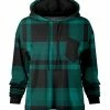 Lily | Black & Turquoise Plaid Chest Pocket Hoodie - Women & Plus