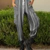 Lily | Gray & White Stripe Drawstring Cargo Pants - Plus