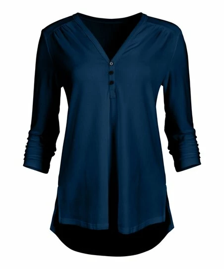 Lily | Navy Button-Front Tunic - Women & Plus 1 Lily | Navy Button-Front Tunic - Women & Plus