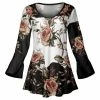 Lily | Black & Taupe Floral Bell-Sleeve Scoop Neck Tunic - Plus