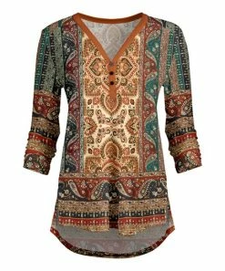 Lily | Rust & Teal Paisley Button-Front Tunic - Women & Plus