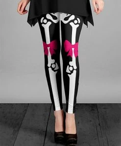 Lily | Black & White Bow Skeleton Bones Leggings - Women