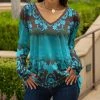 Lily | Aqua & Gray Arabesque Long-Sleeve V-Neck Tunic - Plus
