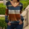 Lily | Rust & Blue Stripe Long-Sleeve V-Neck Tunic - Plus