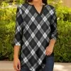 Lily | Black & White Plaid Notch Neck Three-Quarter Sleeve Tunic - Plus