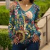 Lily | Teal & Yellow Floral Long-Sleeve V-Neck Tunic - Women