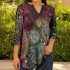 Lily | Black & Green Paisley Notch Neck Three-Quarter Sleeve Tunic - Plus