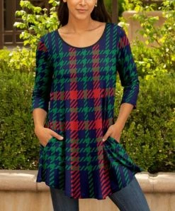 Lily | Blue & Green Plaid Pocket Scoop Neck Tunic - Women & Plus