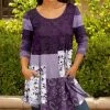 Lily | Purple & White Patchwork Pocket Scoop Neck Tunic - Women & Plus