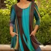 Lily | Brown & Turquoise Abstract Pocket Scoop Neck Tunic - Plus