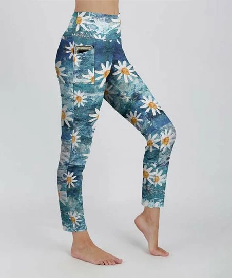 Lily | Blue & White Floral Pocket High-Waist Leggings - Plus 1 Lily | Blue & White Floral Pocket High-Waist Leggings - Plus