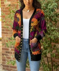 Lily | Purple & Orange Floral Snap-Button Cardigan - Plus